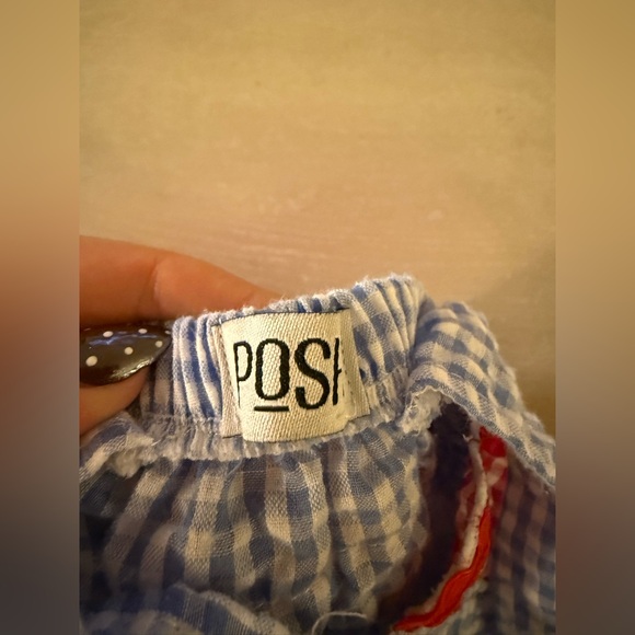 Posh Blue and White Gingham Romper with Red Trim - Picture 4 of 4